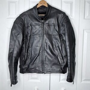 Black Leather Motorcycle Cafe Racer Jacket Men's L Heavy Duty - No Liner